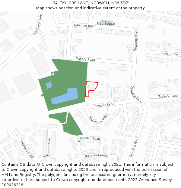 34, TAYLORS LANE, NORWICH, NR6 6DZ: Location map and indicative extent of plot