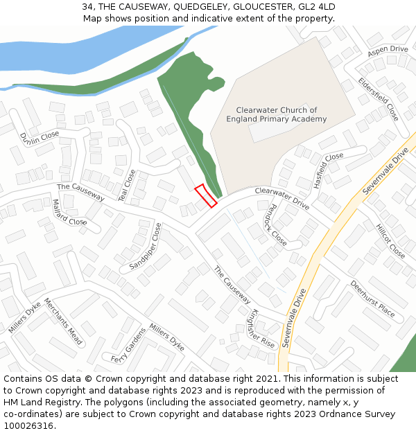 34, THE CAUSEWAY, QUEDGELEY, GLOUCESTER, GL2 4LD: Location map and indicative extent of plot