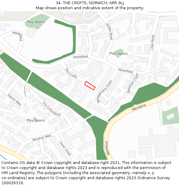 34, THE CROFTS, NORWICH, NR5 9LJ: Location map and indicative extent of plot