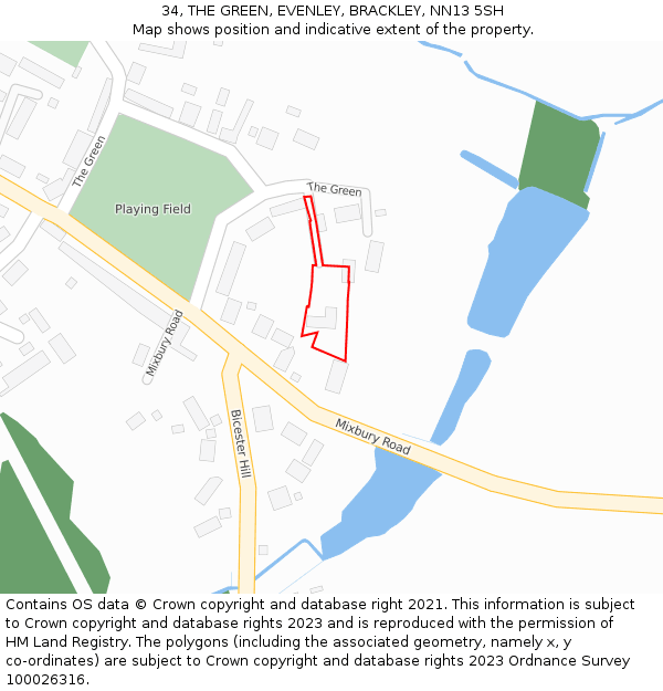 34, THE GREEN, EVENLEY, BRACKLEY, NN13 5SH: Location map and indicative extent of plot