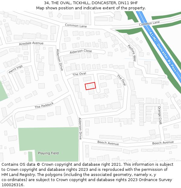 34, THE OVAL, TICKHILL, DONCASTER, DN11 9HF: Location map and indicative extent of plot