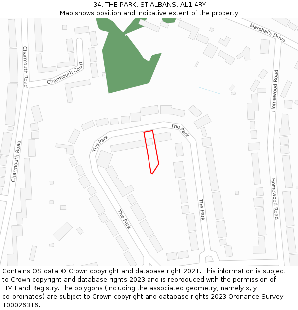 34, THE PARK, ST ALBANS, AL1 4RY: Location map and indicative extent of plot