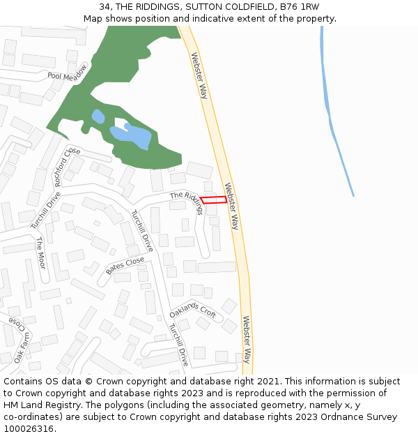 34, THE RIDDINGS, SUTTON COLDFIELD, B76 1RW: Location map and indicative extent of plot