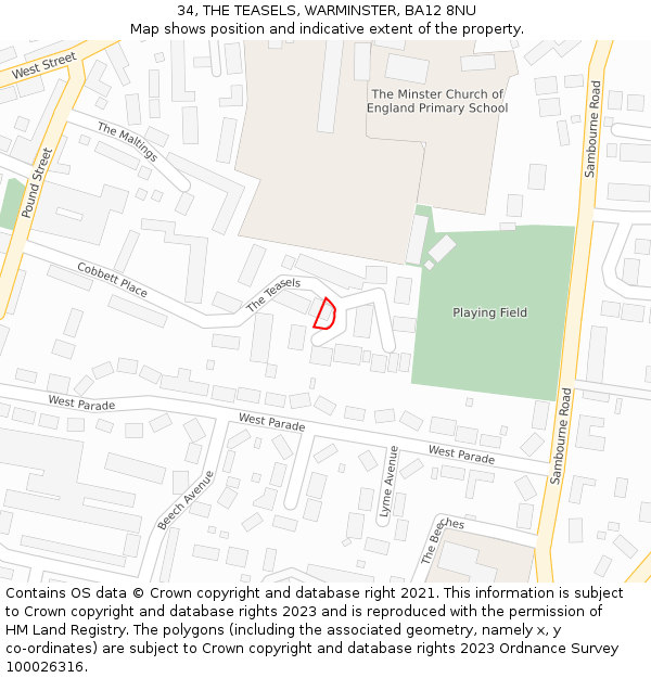 34, THE TEASELS, WARMINSTER, BA12 8NU: Location map and indicative extent of plot