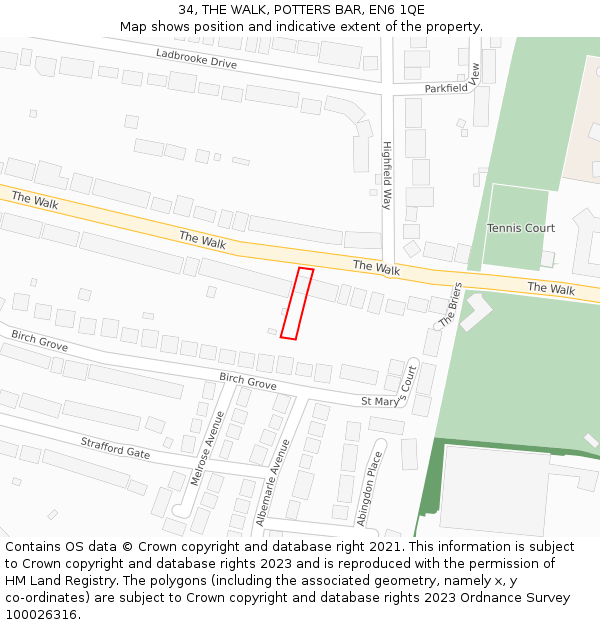 34, THE WALK, POTTERS BAR, EN6 1QE: Location map and indicative extent of plot