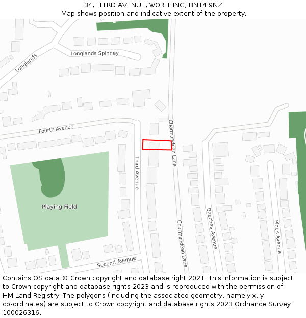 34, THIRD AVENUE, WORTHING, BN14 9NZ: Location map and indicative extent of plot