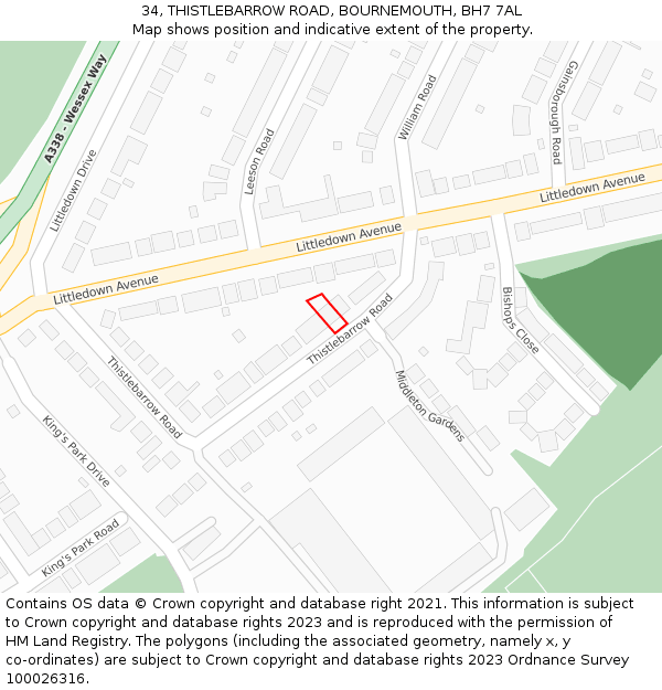 34, THISTLEBARROW ROAD, BOURNEMOUTH, BH7 7AL: Location map and indicative extent of plot