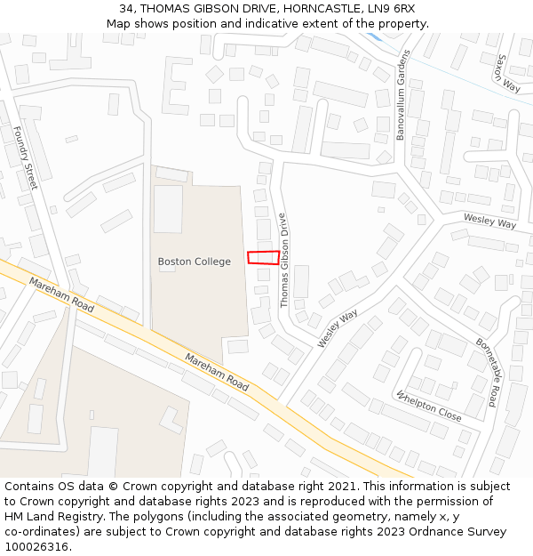 34, THOMAS GIBSON DRIVE, HORNCASTLE, LN9 6RX: Location map and indicative extent of plot