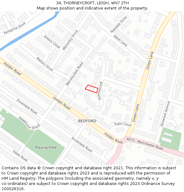 34, THORNEYCROFT, LEIGH, WN7 2TH: Location map and indicative extent of plot
