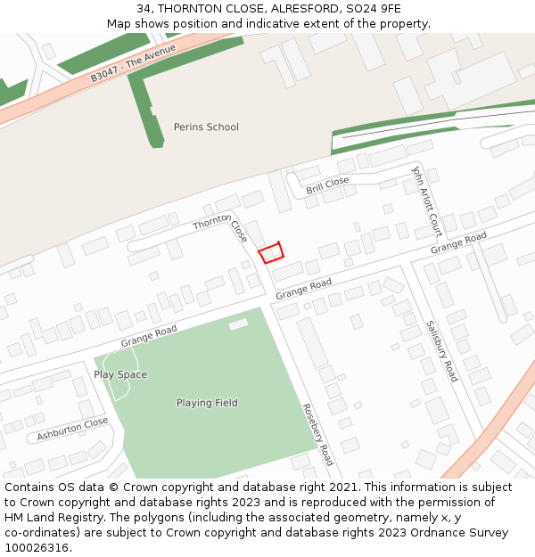 34, THORNTON CLOSE, ALRESFORD, SO24 9FE: Location map and indicative extent of plot