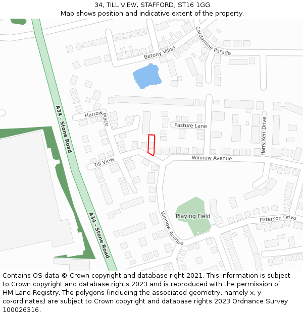 34, TILL VIEW, STAFFORD, ST16 1GG: Location map and indicative extent of plot