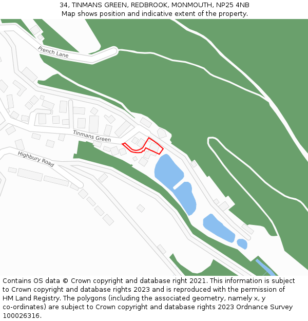 34, TINMANS GREEN, REDBROOK, MONMOUTH, NP25 4NB: Location map and indicative extent of plot