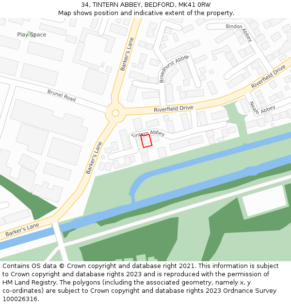 34, TINTERN ABBEY, BEDFORD, MK41 0RW: Location map and indicative extent of plot