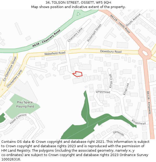 34, TOLSON STREET, OSSETT, WF5 9QH: Location map and indicative extent of plot