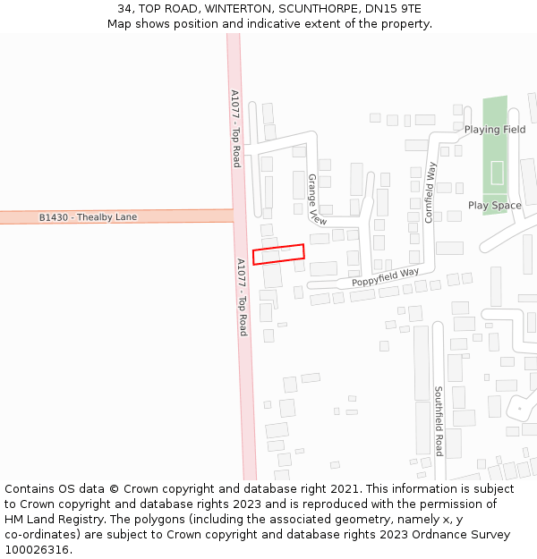 34, TOP ROAD, WINTERTON, SCUNTHORPE, DN15 9TE: Location map and indicative extent of plot