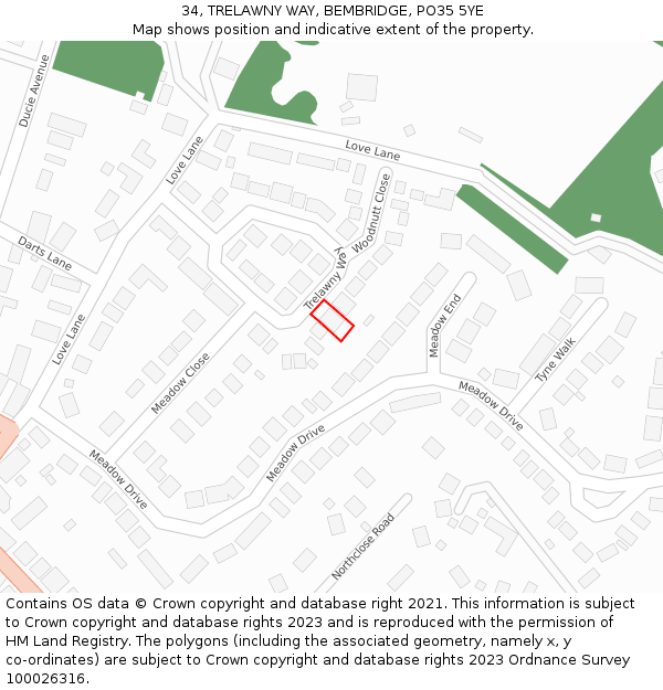 34, TRELAWNY WAY, BEMBRIDGE, PO35 5YE: Location map and indicative extent of plot