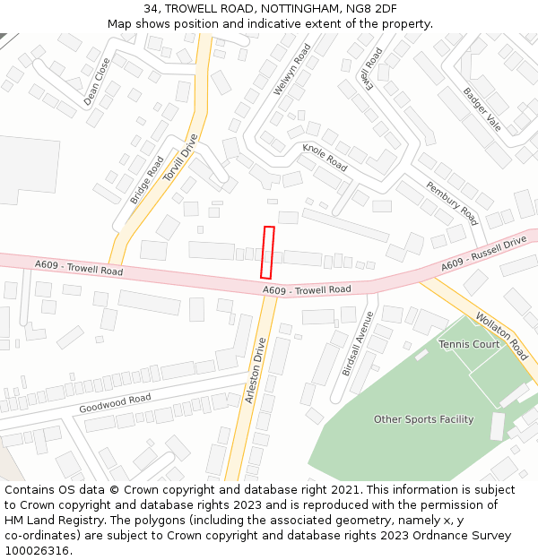 34, TROWELL ROAD, NOTTINGHAM, NG8 2DF: Location map and indicative extent of plot