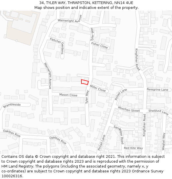 34, TYLER WAY, THRAPSTON, KETTERING, NN14 4UE: Location map and indicative extent of plot