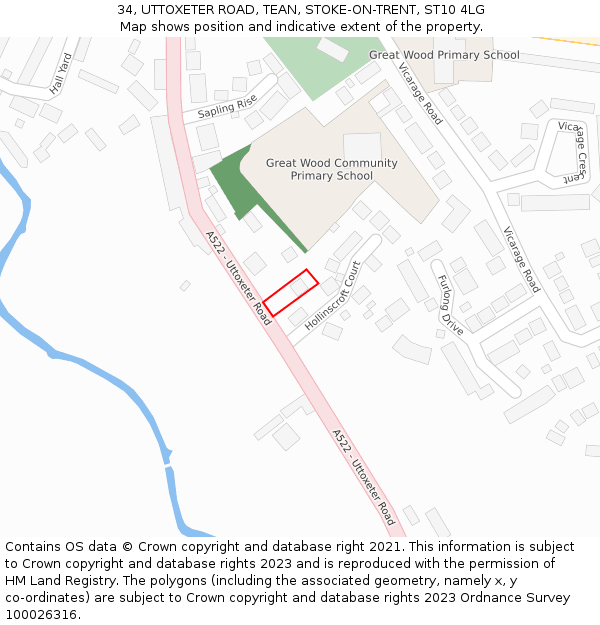 34, UTTOXETER ROAD, TEAN, STOKE-ON-TRENT, ST10 4LG: Location map and indicative extent of plot