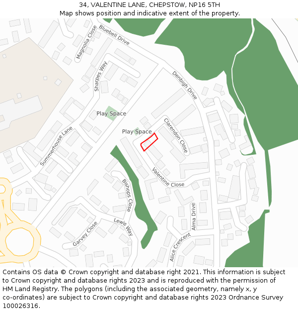 34, VALENTINE LANE, CHEPSTOW, NP16 5TH: Location map and indicative extent of plot