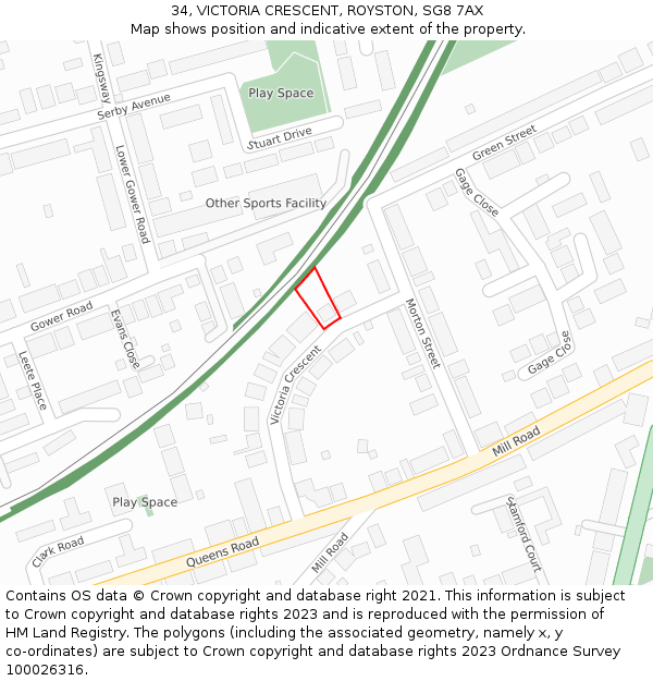 34, VICTORIA CRESCENT, ROYSTON, SG8 7AX: Location map and indicative extent of plot