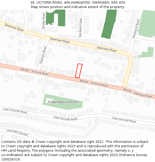 34, VICTORIA ROAD, WAUNARLWYDD, SWANSEA, SA5 4SX: Location map and indicative extent of plot