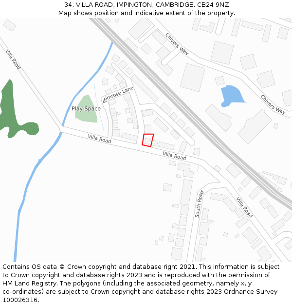 34, VILLA ROAD, IMPINGTON, CAMBRIDGE, CB24 9NZ: Location map and indicative extent of plot