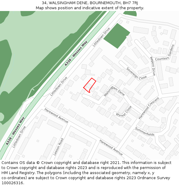 34, WALSINGHAM DENE, BOURNEMOUTH, BH7 7RJ: Location map and indicative extent of plot