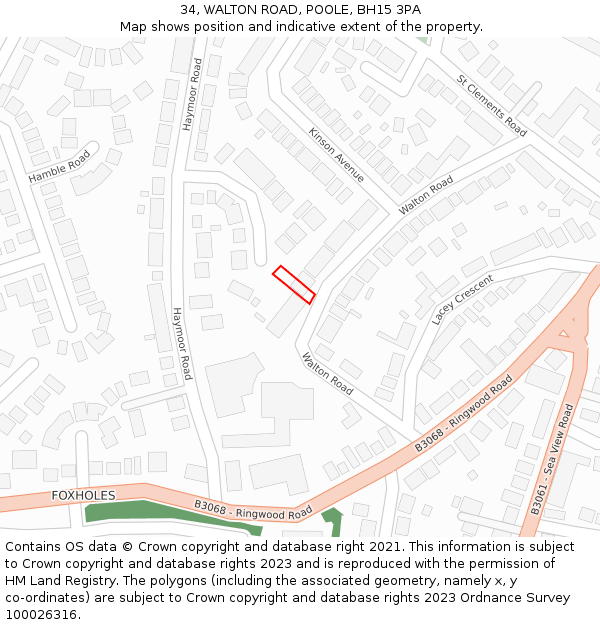 34, WALTON ROAD, POOLE, BH15 3PA: Location map and indicative extent of plot