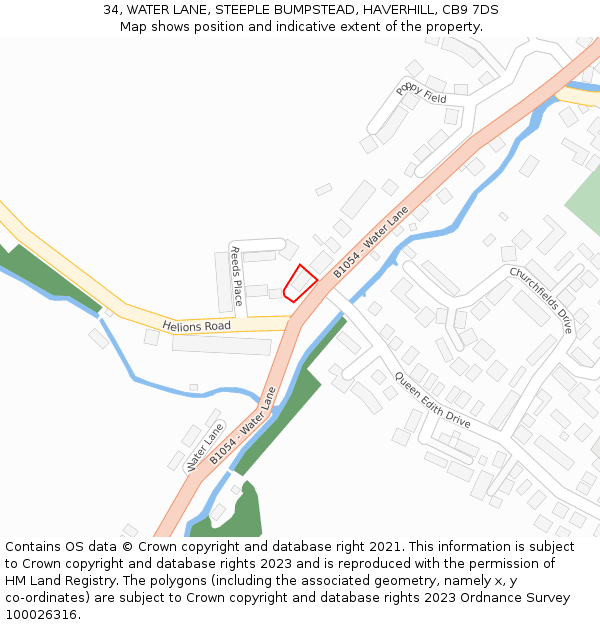 34, WATER LANE, STEEPLE BUMPSTEAD, HAVERHILL, CB9 7DS: Location map and indicative extent of plot