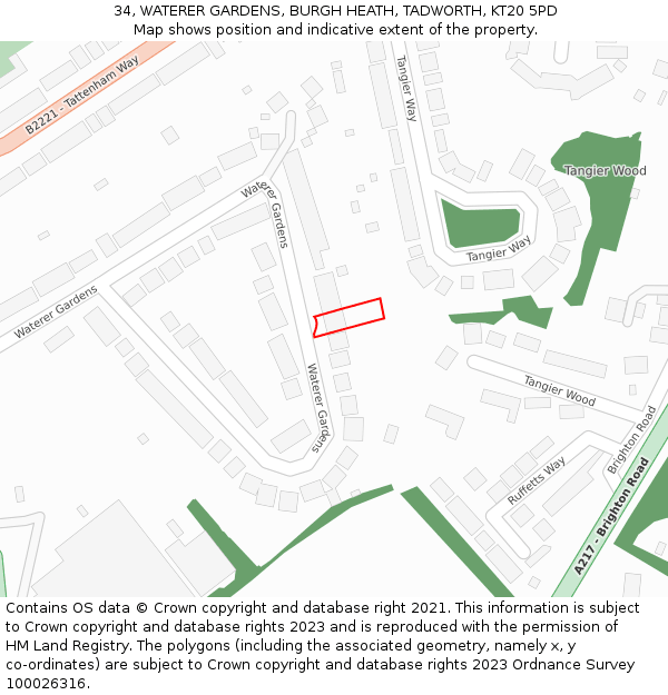 34, WATERER GARDENS, BURGH HEATH, TADWORTH, KT20 5PD: Location map and indicative extent of plot