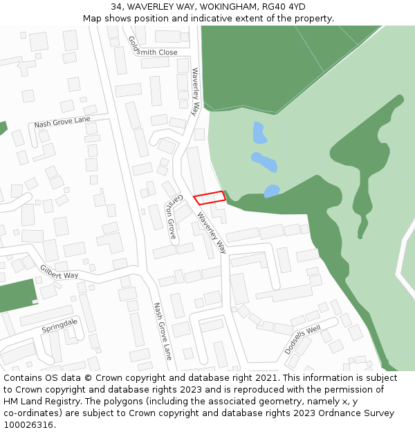 34, WAVERLEY WAY, WOKINGHAM, RG40 4YD: Location map and indicative extent of plot
