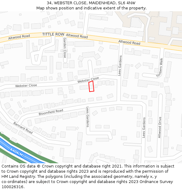 34, WEBSTER CLOSE, MAIDENHEAD, SL6 4NW: Location map and indicative extent of plot
