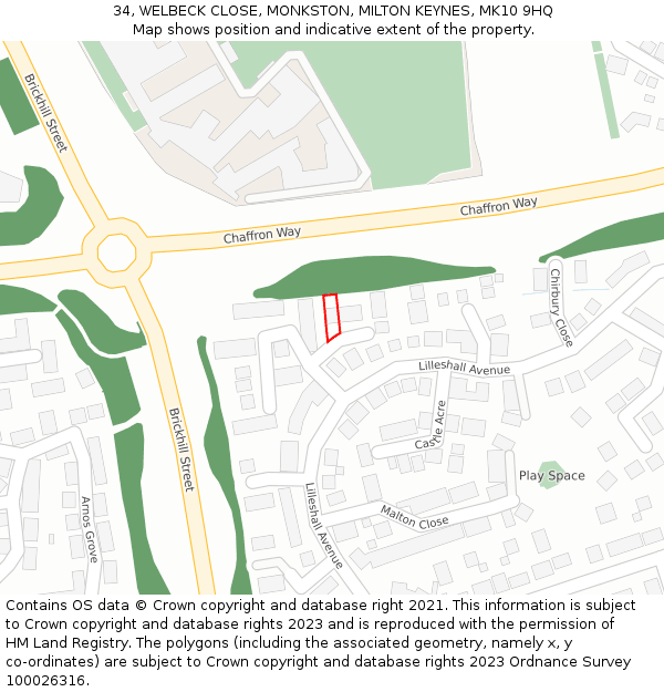 34, WELBECK CLOSE, MONKSTON, MILTON KEYNES, MK10 9HQ: Location map and indicative extent of plot