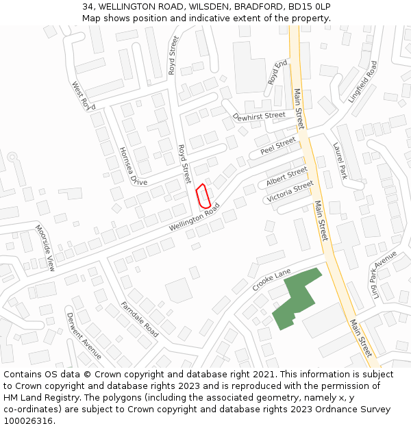 34, WELLINGTON ROAD, WILSDEN, BRADFORD, BD15 0LP: Location map and indicative extent of plot