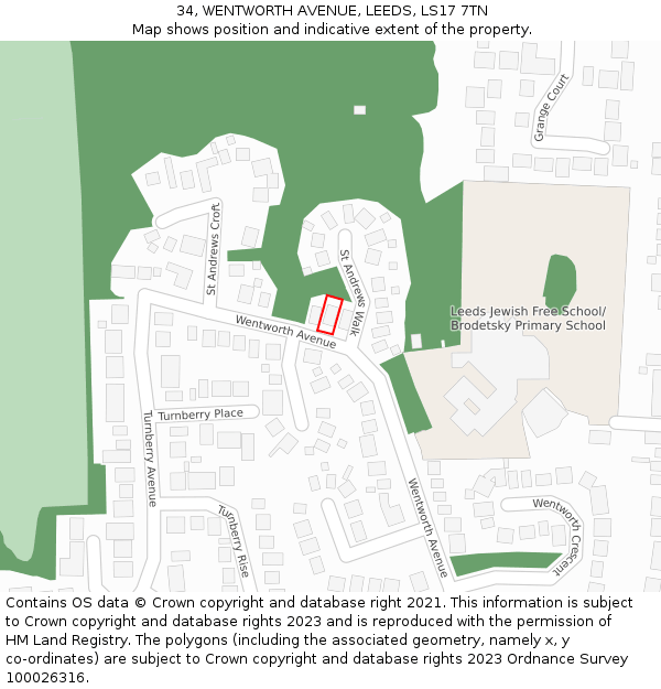 34, WENTWORTH AVENUE, LEEDS, LS17 7TN: Location map and indicative extent of plot