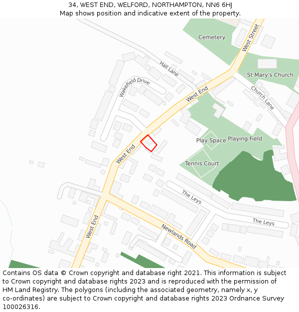 34, WEST END, WELFORD, NORTHAMPTON, NN6 6HJ: Location map and indicative extent of plot