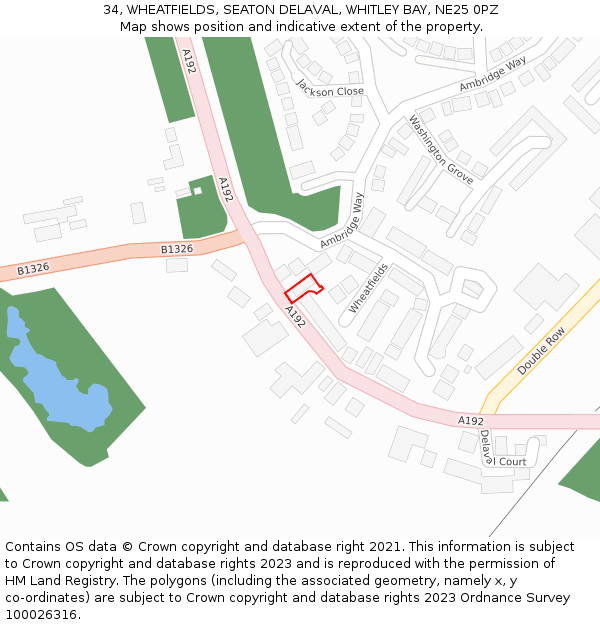 34, WHEATFIELDS, SEATON DELAVAL, WHITLEY BAY, NE25 0PZ: Location map and indicative extent of plot