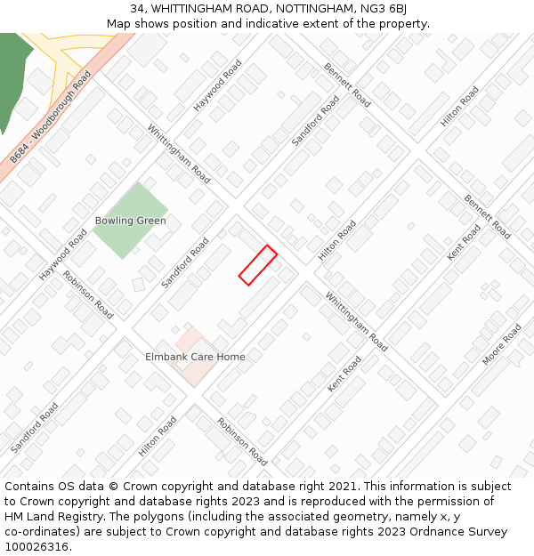 34, WHITTINGHAM ROAD, NOTTINGHAM, NG3 6BJ: Location map and indicative extent of plot