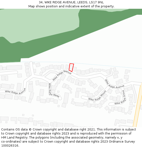 34, WIKE RIDGE AVENUE, LEEDS, LS17 9NL: Location map and indicative extent of plot