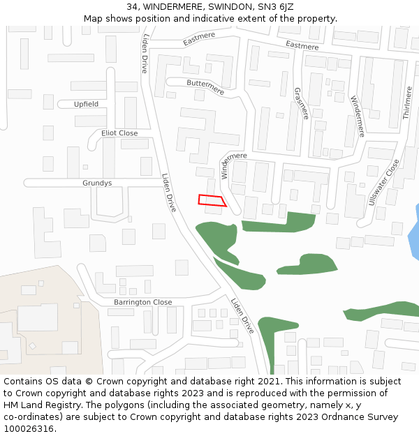 34, WINDERMERE, SWINDON, SN3 6JZ: Location map and indicative extent of plot