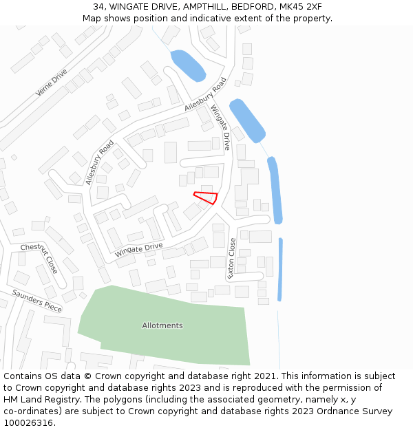 34, WINGATE DRIVE, AMPTHILL, BEDFORD, MK45 2XF: Location map and indicative extent of plot