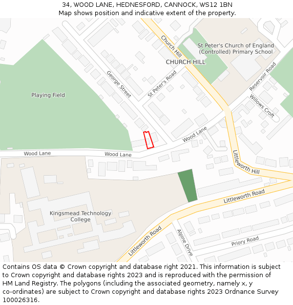 34, WOOD LANE, HEDNESFORD, CANNOCK, WS12 1BN: Location map and indicative extent of plot