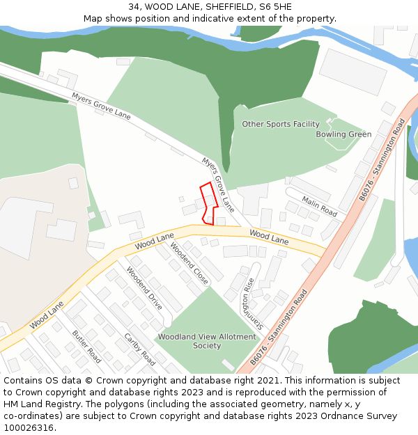 34, WOOD LANE, SHEFFIELD, S6 5HE: Location map and indicative extent of plot