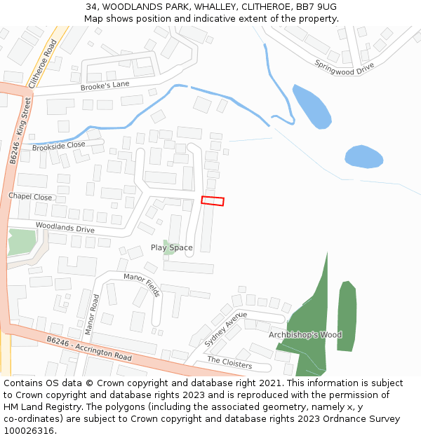 34, WOODLANDS PARK, WHALLEY, CLITHEROE, BB7 9UG: Location map and indicative extent of plot