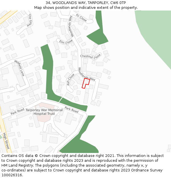 34, WOODLANDS WAY, TARPORLEY, CW6 0TP: Location map and indicative extent of plot