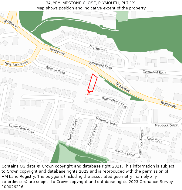 34, YEALMPSTONE CLOSE, PLYMOUTH, PL7 1XL: Location map and indicative extent of plot