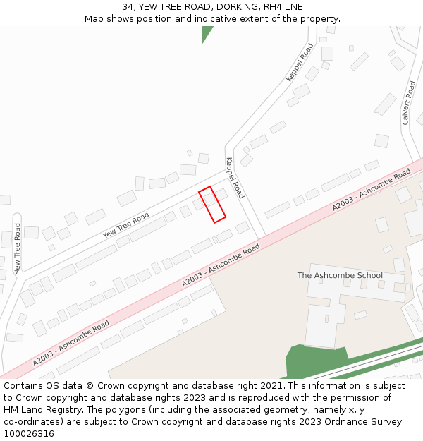 34, YEW TREE ROAD, DORKING, RH4 1NE: Location map and indicative extent of plot