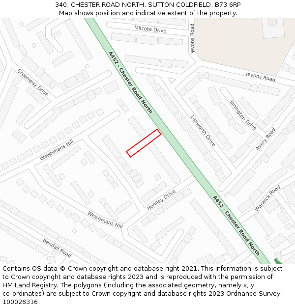 340, CHESTER ROAD NORTH, SUTTON COLDFIELD, B73 6RP: Location map and indicative extent of plot