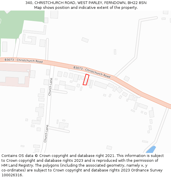 340, CHRISTCHURCH ROAD, WEST PARLEY, FERNDOWN, BH22 8SN: Location map and indicative extent of plot